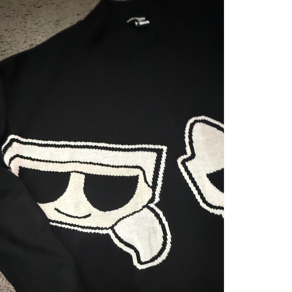 Karl Lagerfeld Paris Womens Black Choupette Graphic Mock Neck Sweater L L4YSS708 - Picture 2 of 8